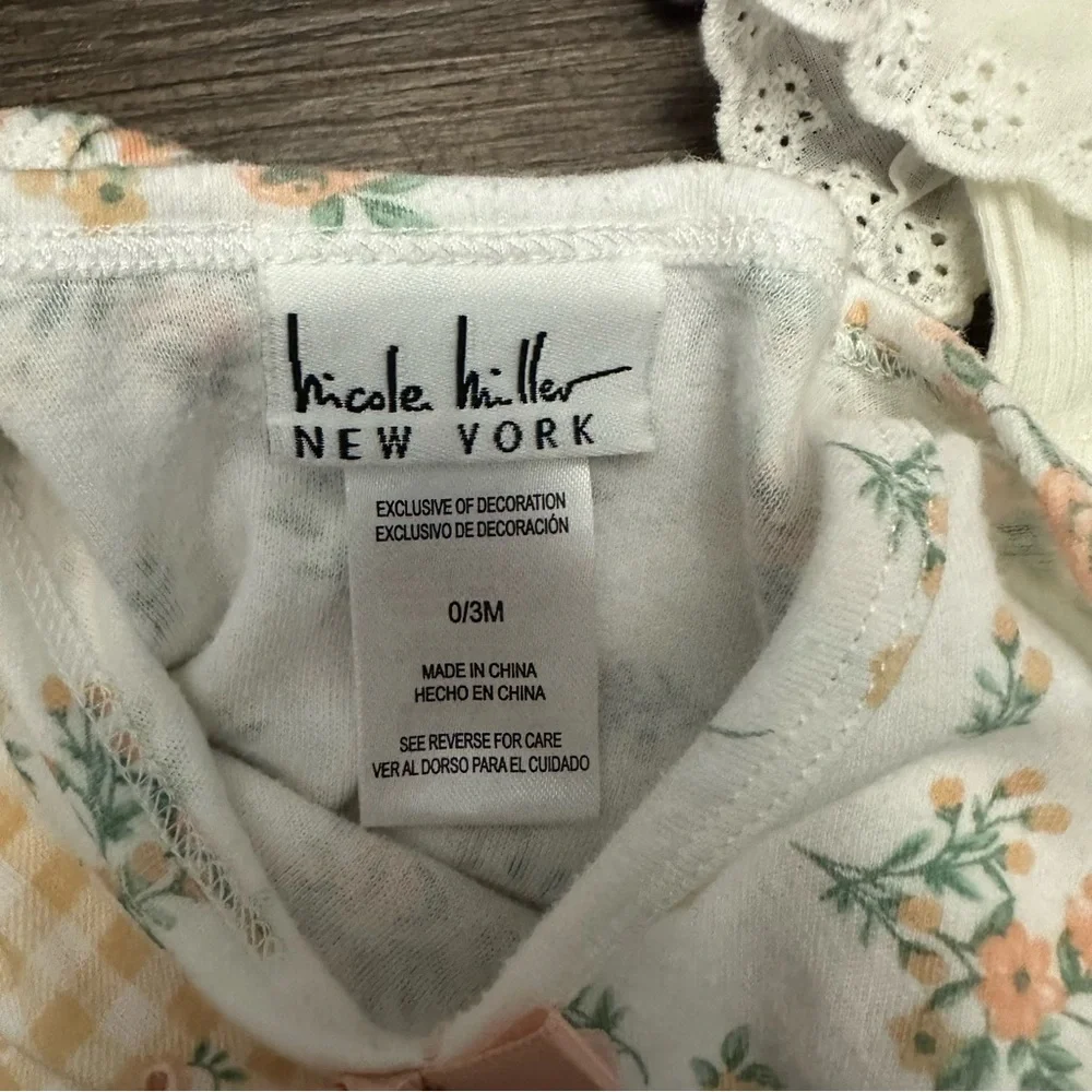 Nicole Miller 0-3 Month Onesie Set (5) Floral Gingham Ruffle Baby Girl - Picture 5 of 5